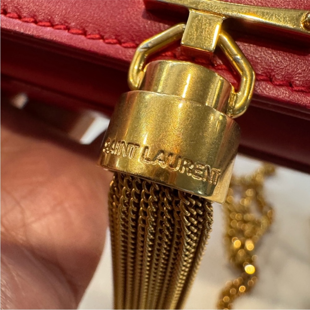 Saint Laurent Red and Gold Clutch with Iconic YSL Logo - Picture 8 of 16